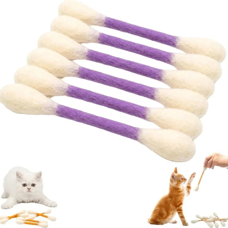 Giant Cotton Swab Catnip Toy – Wool Felt Kitten Chew Toy 6-Pack Cat Chew Toy Vue purple