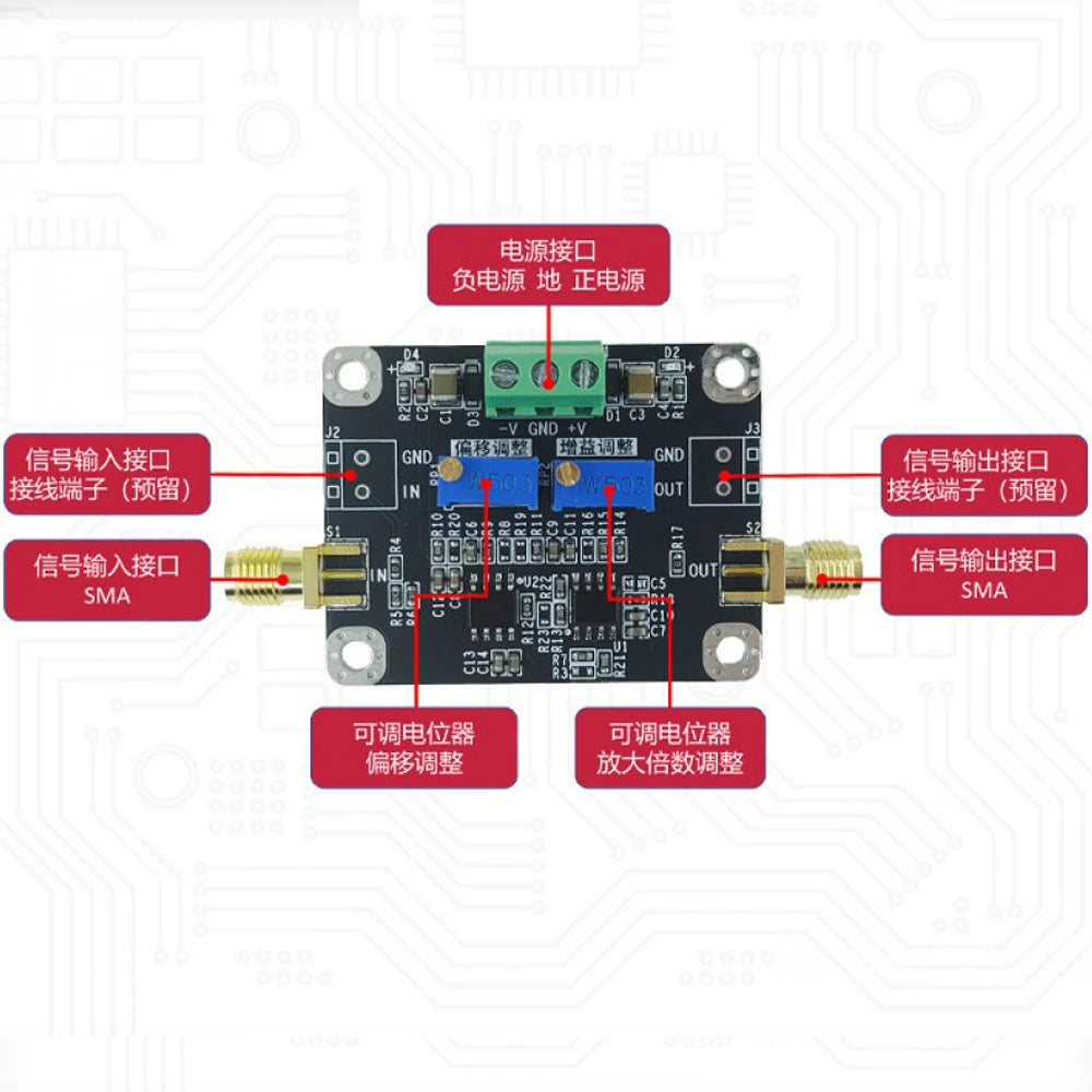 DC Bias Adjustable Amplifier Module ±5V-±18V Power Supply 2MHz Bandwidth Gain 113x Bias for ADC DAC Buffer Signal Conditioning Vue Default Title