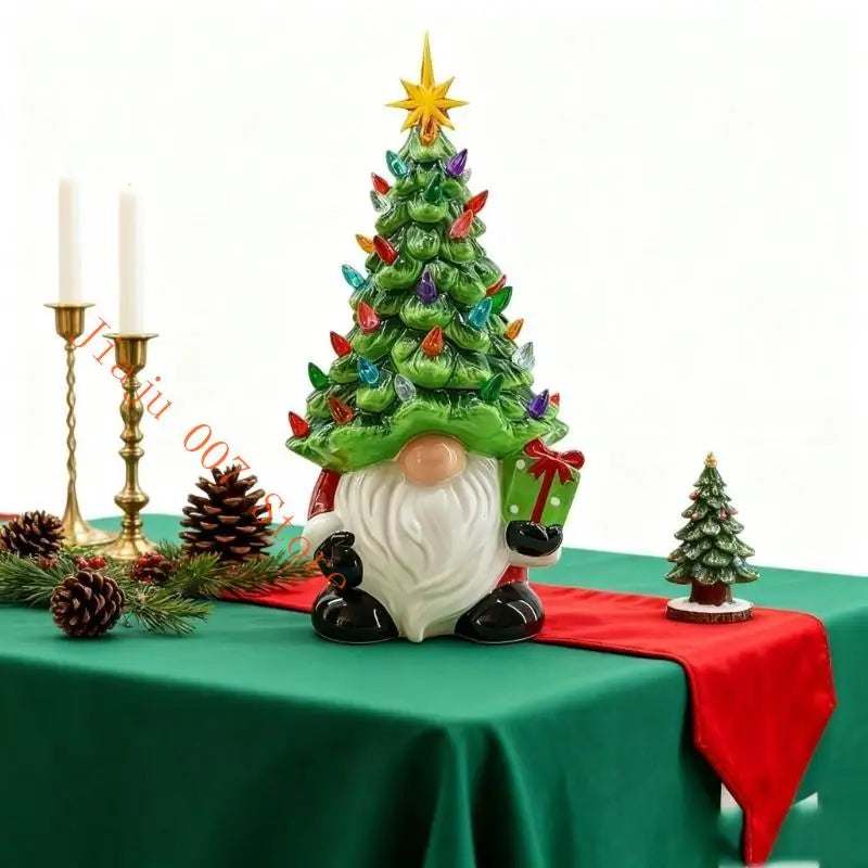 Lighted Ceramic Christmas Gnome Tree – Tabletop Holiday Decor Christmas Tabletop Decor Vue