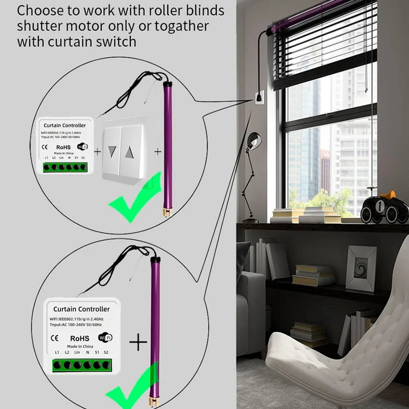 Tuya Smart Wifi Curtain Switch Module Automatic for Roller Blinds Shades Rolling Garage Door Projector Alexa Google AC 100-240V Vue