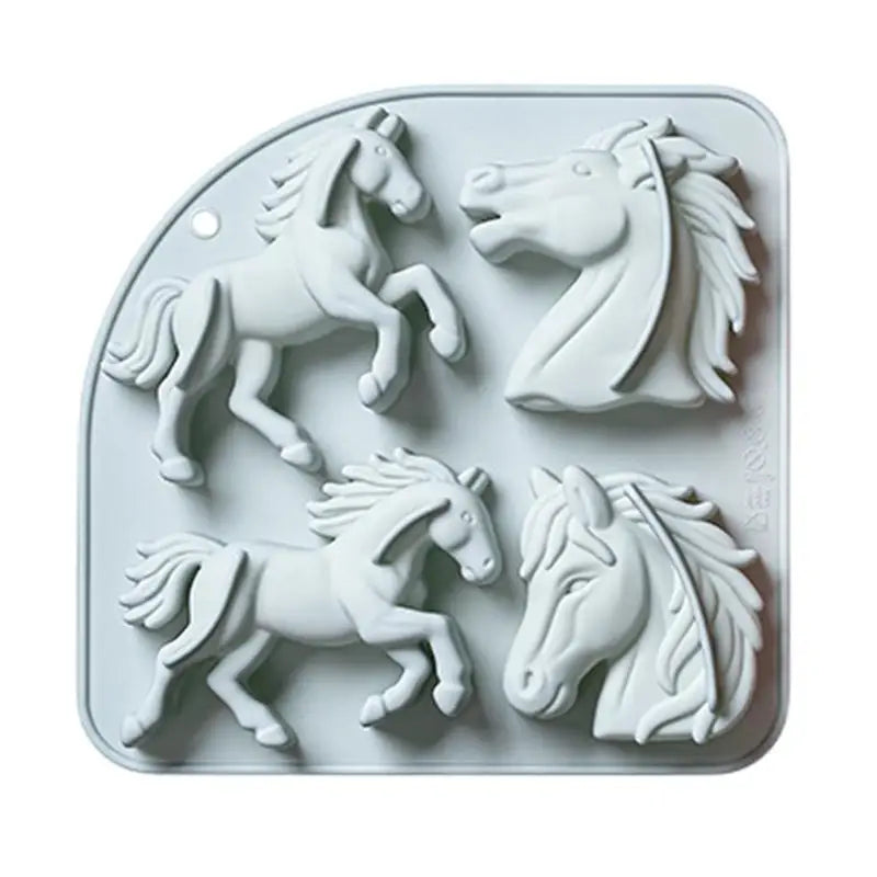 Horse Mold Silicone 4 Cavity 3D Themed Baking Mould Tray Party Vue Blue