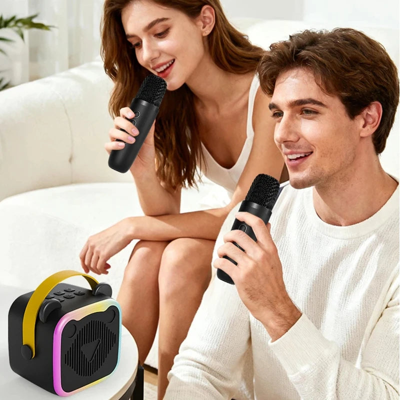 K10 Bluetooth Wireless Speaker With 2 Microphone RGB Light Outdoor Home Voice Change Karaoke Mini Speaker for Family Gifts Vue