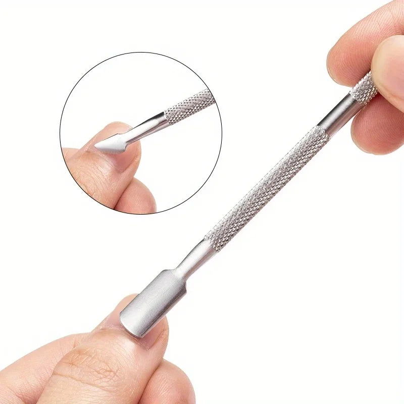 6pcs Nail Art Tool Stainless Steel Double Push Spoon Pusher Cut Nail Cuticle Nipper Dead Skin Scissor Trimmer Remover Clipper Vue