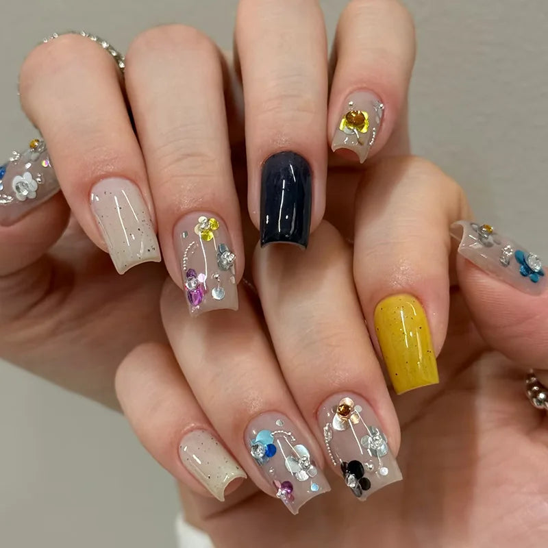 Round Nail Glitter Sparkling Flakes Nail 3D Spliced Flower Polka Dot Nail Art Sequins Charms Manicure Decro 12 Grids Retro 1-3mm Vue