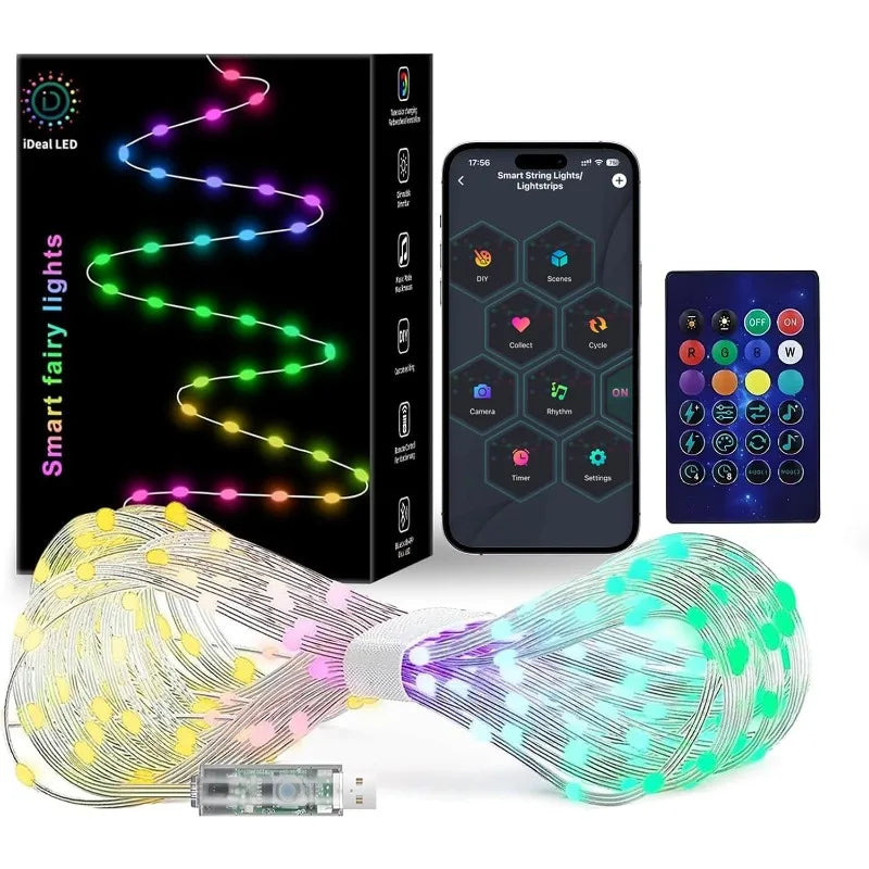 Smart RGB Fairy String Light Bluetooth APP Control Music Sync Dynamic Twinkle LED Garland Light for Room Wedding Birthday Decor Vue 10M