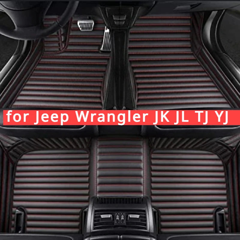 Custom Car Floor Mats for Jeep Wrangler All model Sahara JK JL TJ 2011-2024 4/2Door 1st & 2nd Row Auto Accessories Foot leather Vue