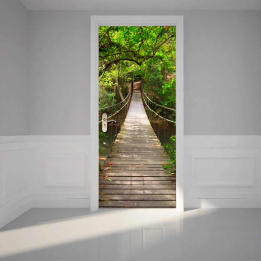 Imitation 3D three-dimensional suspension bridge landscape self-adhesive door stickers bedroom renovation door stickers Vue
