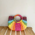 Straw Bag Women Hand-woven Handbags Moon Shape Rattan Tote Big
