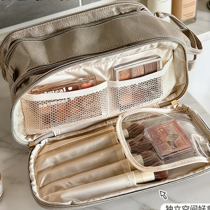 Large Capacity Makeup Bag Brush Organizer Portable Waterproof Travel Toiletry Pouch Cosmetic Case For Women Teens Christmas Gift Vue