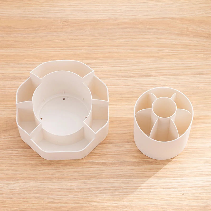 360 Degree Rotating Makeup Brushes Organizer with 13 Compartment Detachable 2 in 1 Spinning Makeup Brush Lip Gloss Organizer Box Vue