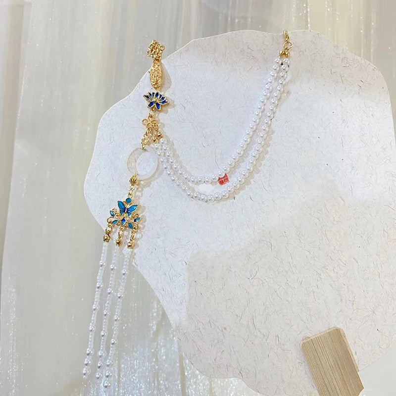 1PCS Women Hanfu Imitation Pearl Brooch Fashion Jewelry Long Hanging Tassel Cheongsam Accessories Alloy Cheongsam Pressed Lapel Vue