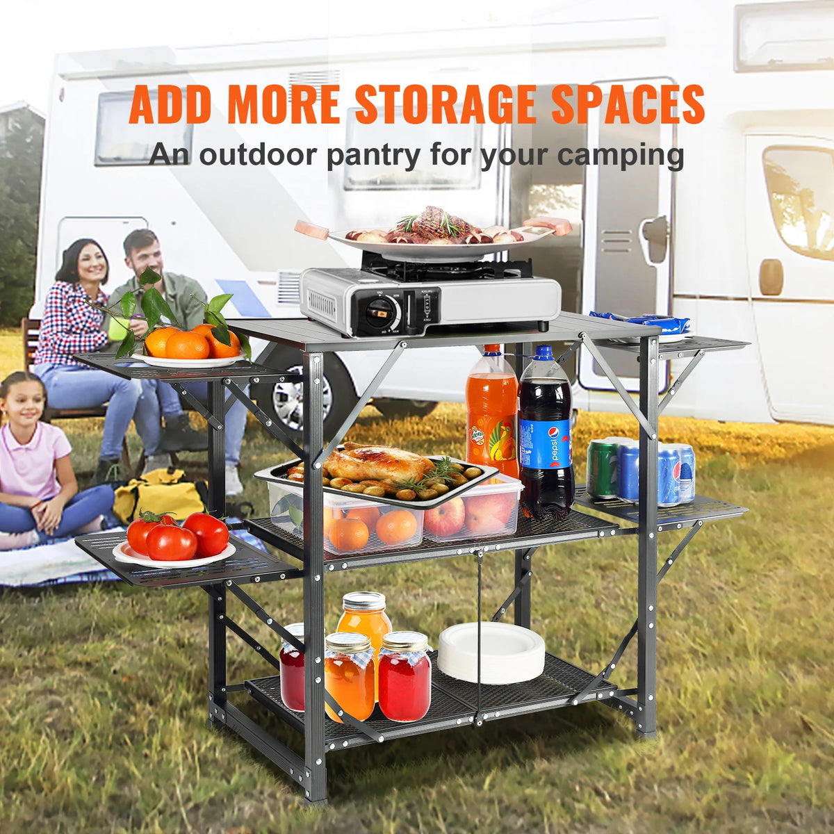 SucceBuy Camping Kitchen Table One-piece Folding Portable Cook Station Aluminum Camping Folding Table for Outdoor Picnics BBQ Vue