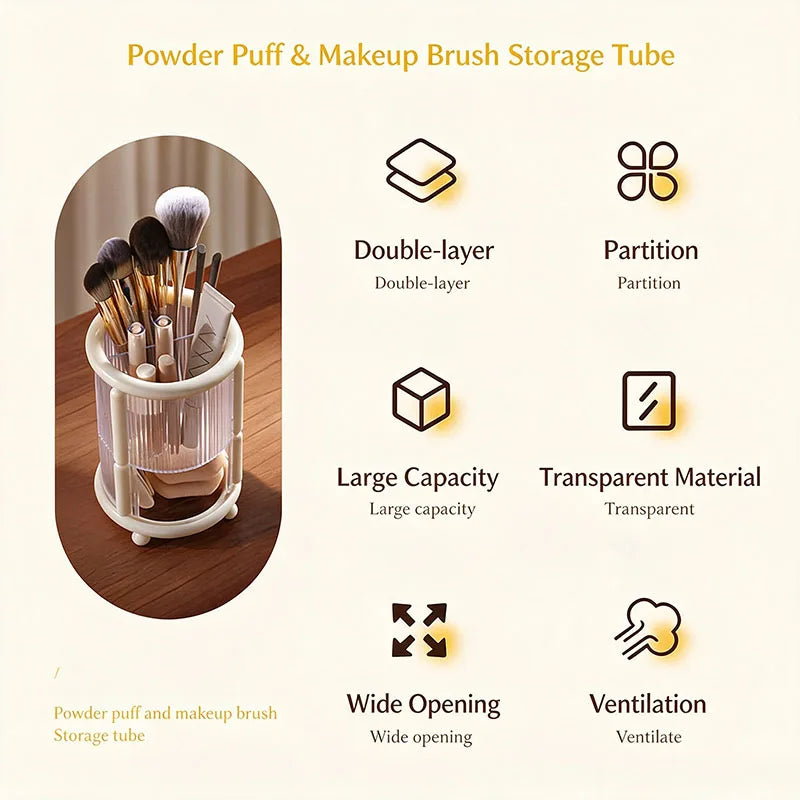 Double Layer Makeup Brushes Holder Cosmetic Tools Organizer Transparent Desktop Vanity Lipstick Powder Sponge Puff Organizer Vue