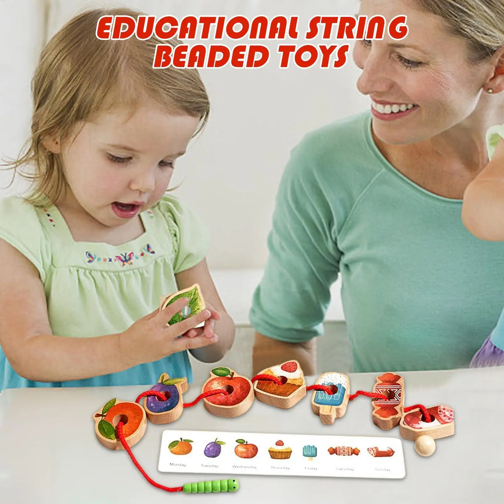 Wooden Lacing Toy for Toddlers, Montessori Threading Game with Beads, Fine Motor Skills Development Educational Sorting Activity Vue