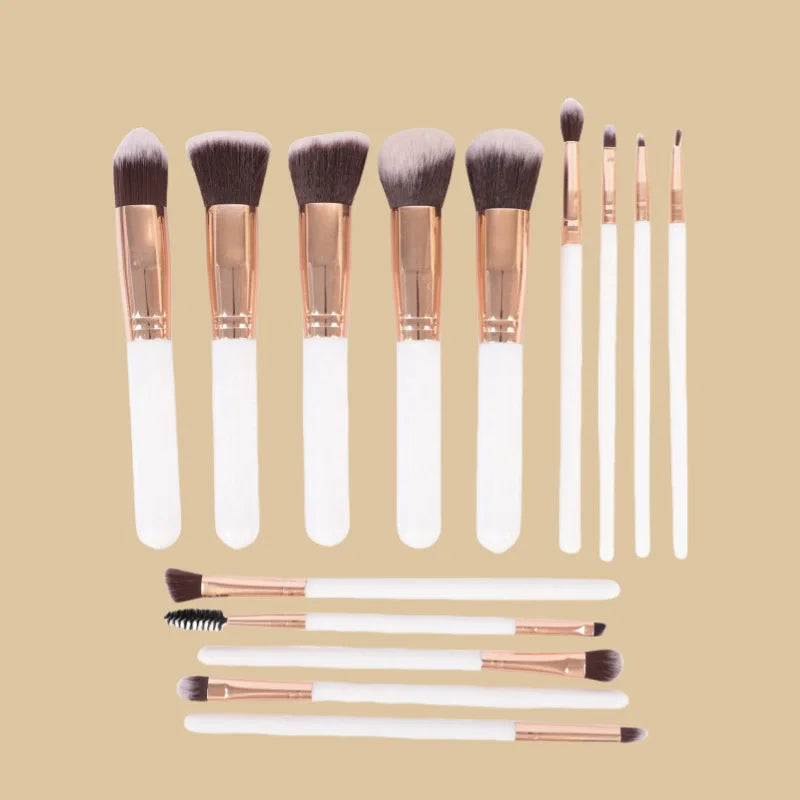 14PCS Professional Makeup Brushes Set Premium Makeup Kit Synthetic Hair Foundation Power Eyeshadows Blending Beauty Tools Vue White gold