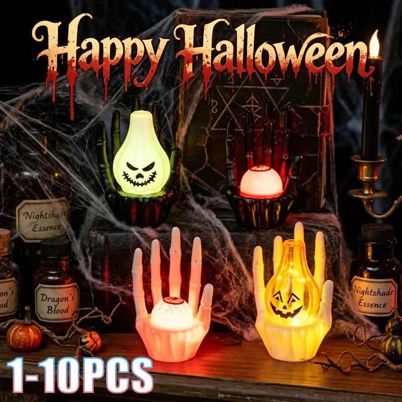1-10PCS Glowing Ghost Hand Pumpkin Light Halloween Decor Prop Spooky Table Centerpiece for Ghost Night Party Scene Arrangement Vue