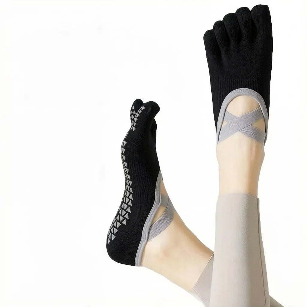 Women's Yoga Socks Summer Five-Toe Invisible Socks Indoor Non-Slip Shock Absorption Fitness Sports Socks Pilates Boat Socks Vue black