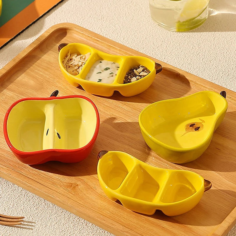 Korean Style Creative Porcelain Dish Cute Fruit Shape Ceramic Household Tableware Barbecue Hot Pot Sauce Condiment Dishes Vue