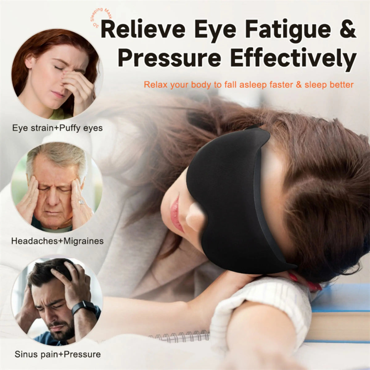 3D Sleep Mask Sleeping Aid Blindfold Block Out Light Portable Soft Vue