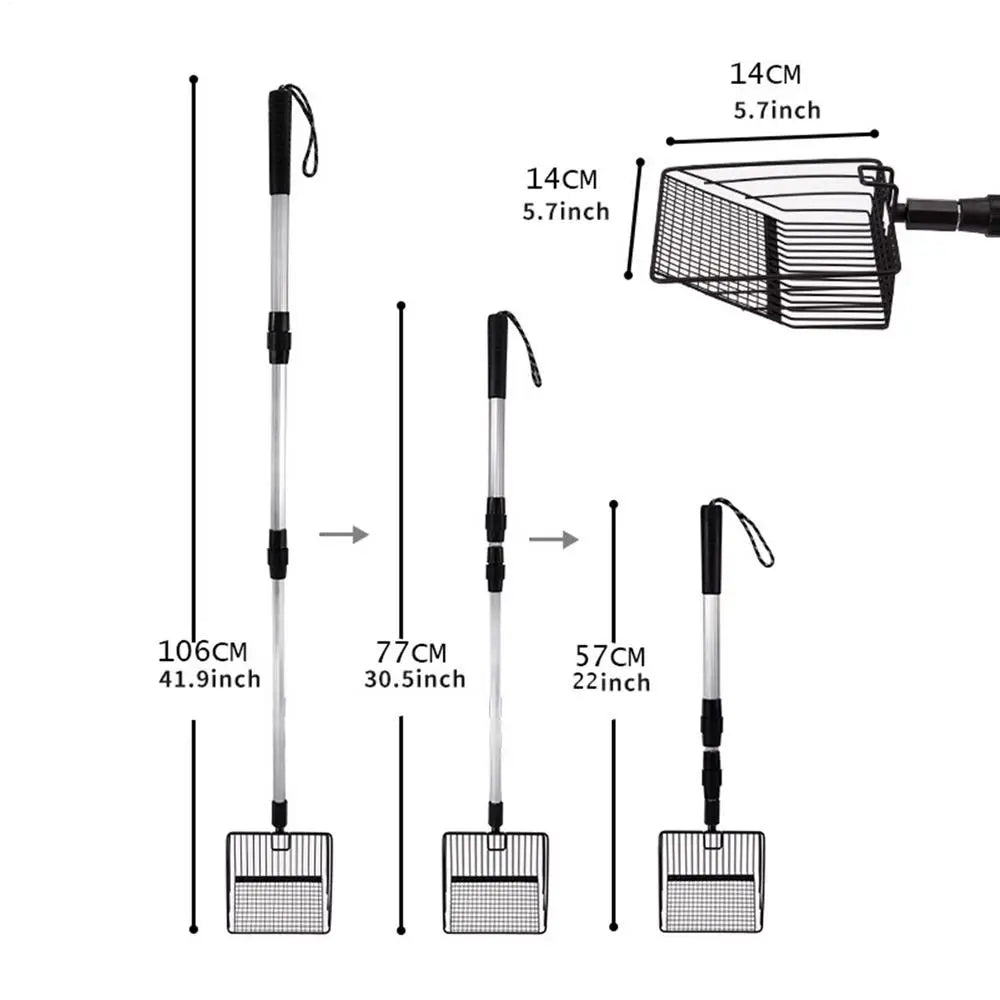 Metal Cat Litter Scoop Retractable Handle Cat Poop Spoon Multiplehole spacing Spoon Chicken Coop Rake Shovel for Separating Poop Vue Black