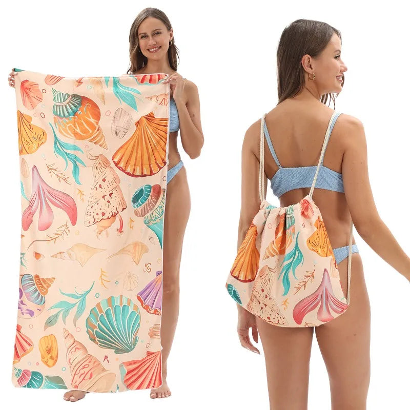Foldable Beach Towel Printed Bath Towel Integrated Beach Towel Integrated Package Can Store Storage Vue