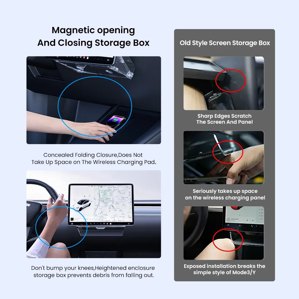 YZ For New Tesla Highland Model 3 Y Juniper Tray Magnetic Under Screen Fold Storage Box ETC Screen Storage Box Accessories Vue