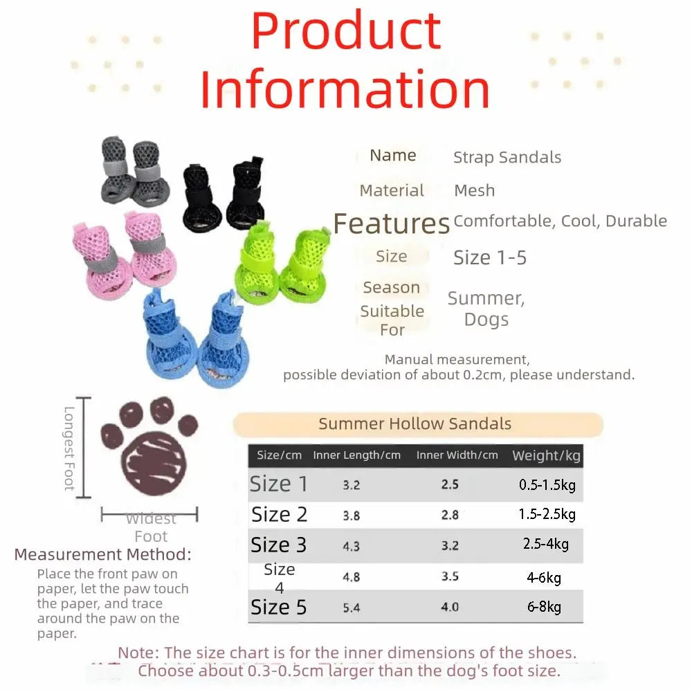 4Pcs/Set Non-Slip Su Dog Shoes Adjustable Soft Breathable Pet Sandals Soft Sole Comfortable Mesh Foot Covers Dogs Accessories Vue