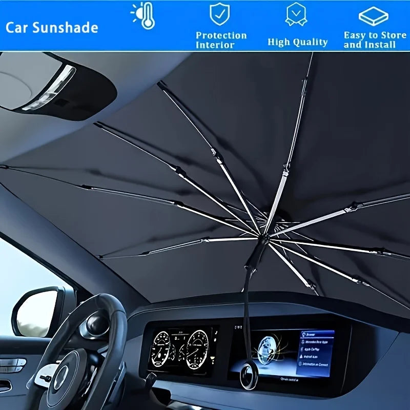 One-Piece Universal Car Windshield Sunshade, Foldable Heat-Resistant Protector for SUVs Trucks Cars, Easy Install & Store Vue Black17
