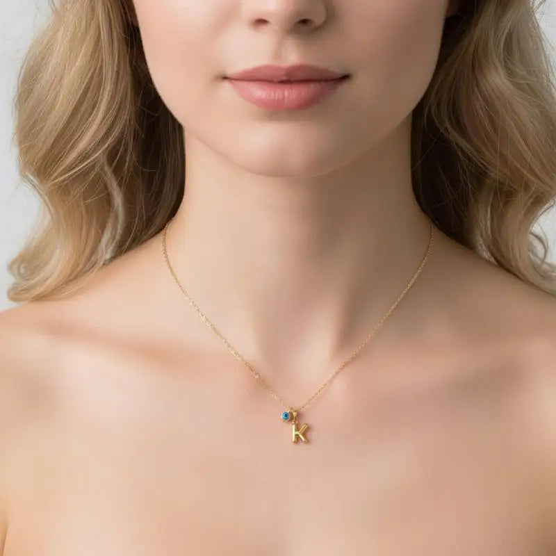 Turkish Blue Eye 3D Letter A-Z Alphabet Necklace For Women Girls Dainty Gold Plated Tiny Letter Stainless Steel Jewelry Gift Vue