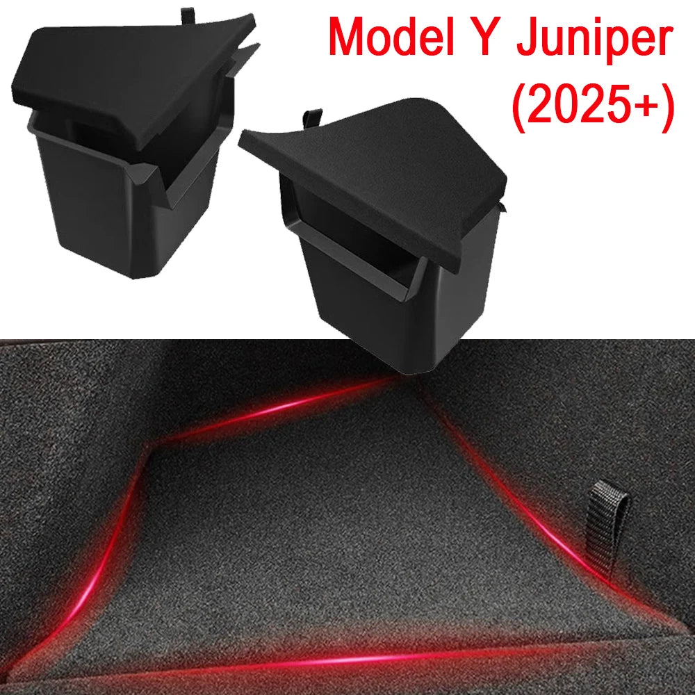 TESMAYX Car Trunk Side Left Right Tidying Packet Storage Box For Tesla Model Y Juniper 2025 Flocking TPE Mat Cover Organizer Vue