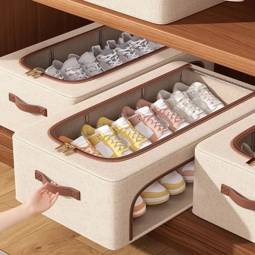 Clear Window Under Bed Shoe Organizer Folding Sturdy Handles Clothes Quilt Storage Box Dust-proof Moisture-proof Shoe Holder Vue