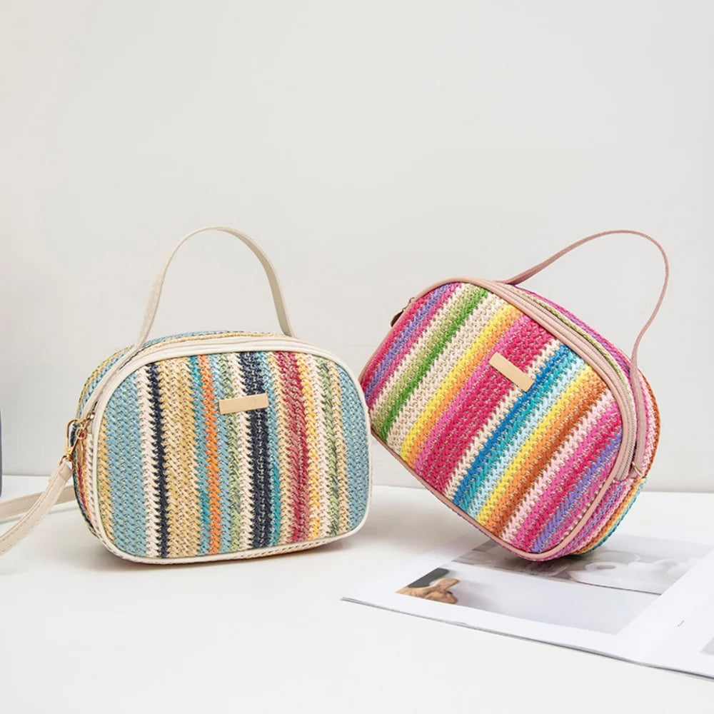 Rattan Knitting Women Straw Bag Beach Summer Chain Small Purse and Handbag Female Shoulder Crossbody Bags Travel Design Flap Bag Vue