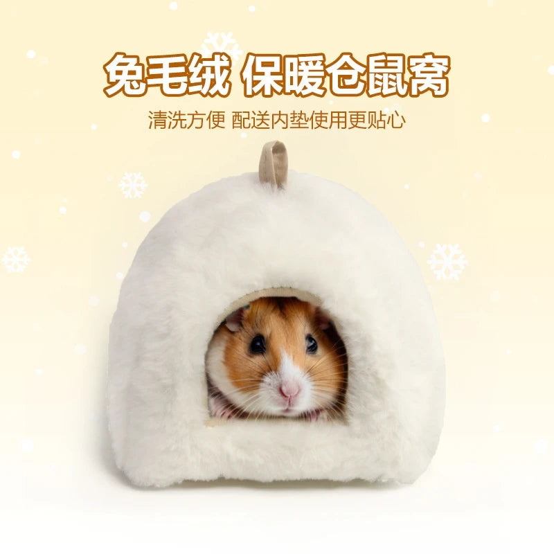 Hamster Warm Winter Plush Nest Soft Sleeping Bag Cozy Hideaway Faux Fur Bed For Dwarf Rodents And Tiny Companions Home Gift Vue