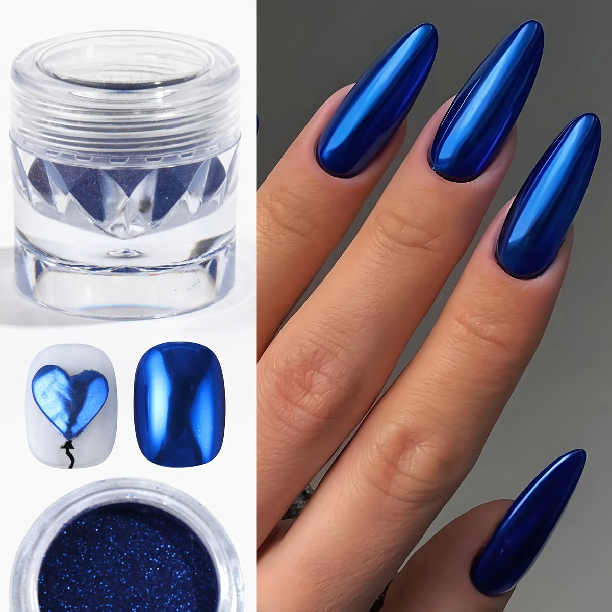 1pc Blue Mirror Chrome Nail Powder - Metal glitter, DIY nail art, Y2K glitter, wedding nail art, parties, and special occasions Vue
