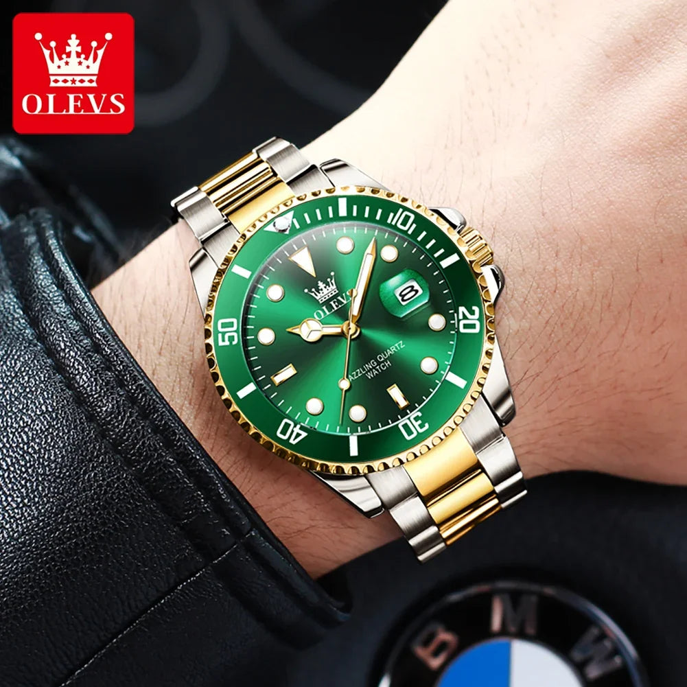 OLEVS 5885 Men's Luxury Stainless Steel Quartz Watch | Calendar Men's Quartz Watch Vue