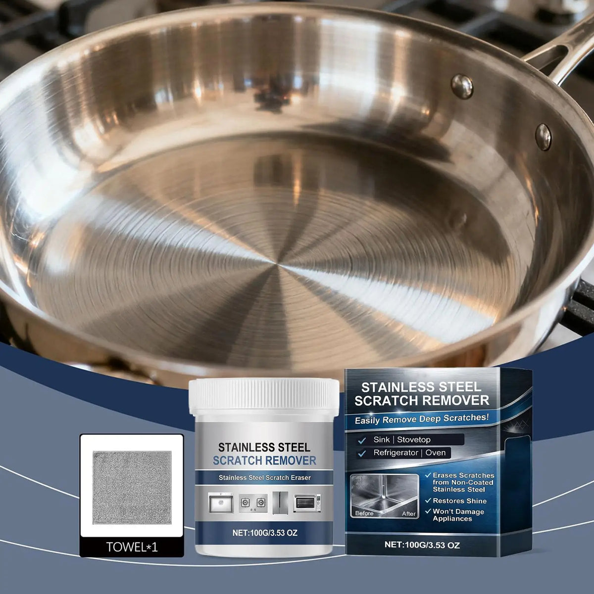 Stainless Steel Cleaner 100g All-Purpose Restorer Stainless Steel Fridge Cleaner Paste for Fridge Stove Faucet Appliance Vue