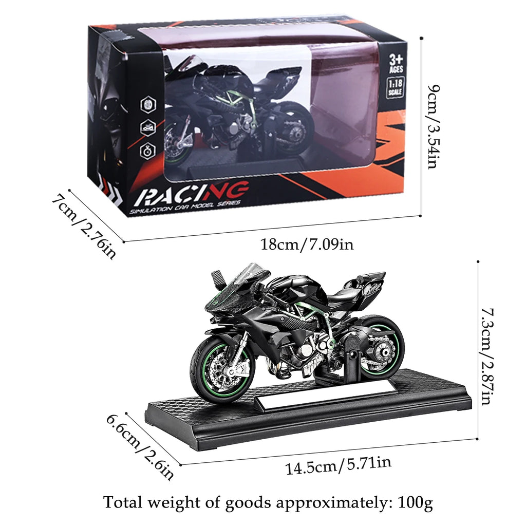 Motorcycle DieCast Model 1:18 Toy Car, Collectible Model With Ornament Base Rotating Rubber Tires Kids Gifts Vue