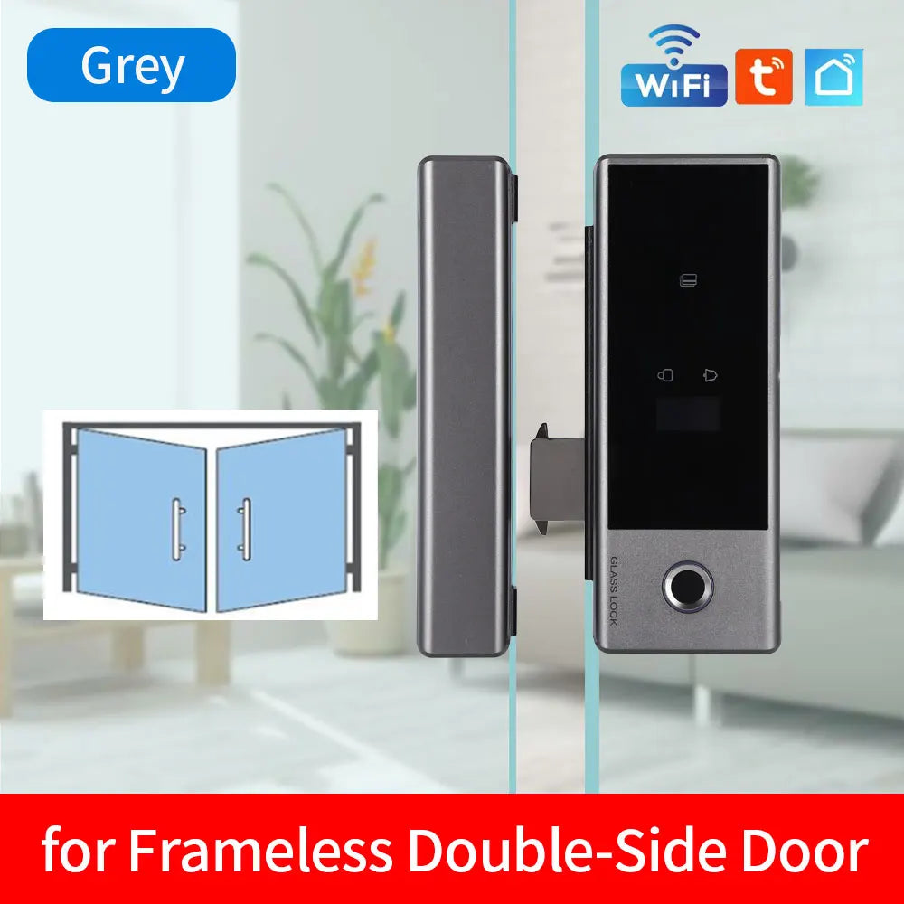Wifi Smart Lock 2.4G Biometric Fingerprint Electronic Digital Lock for Glass & Wooden Door RFID Tuya Smart App Drilling Free Vue 2side door frameless