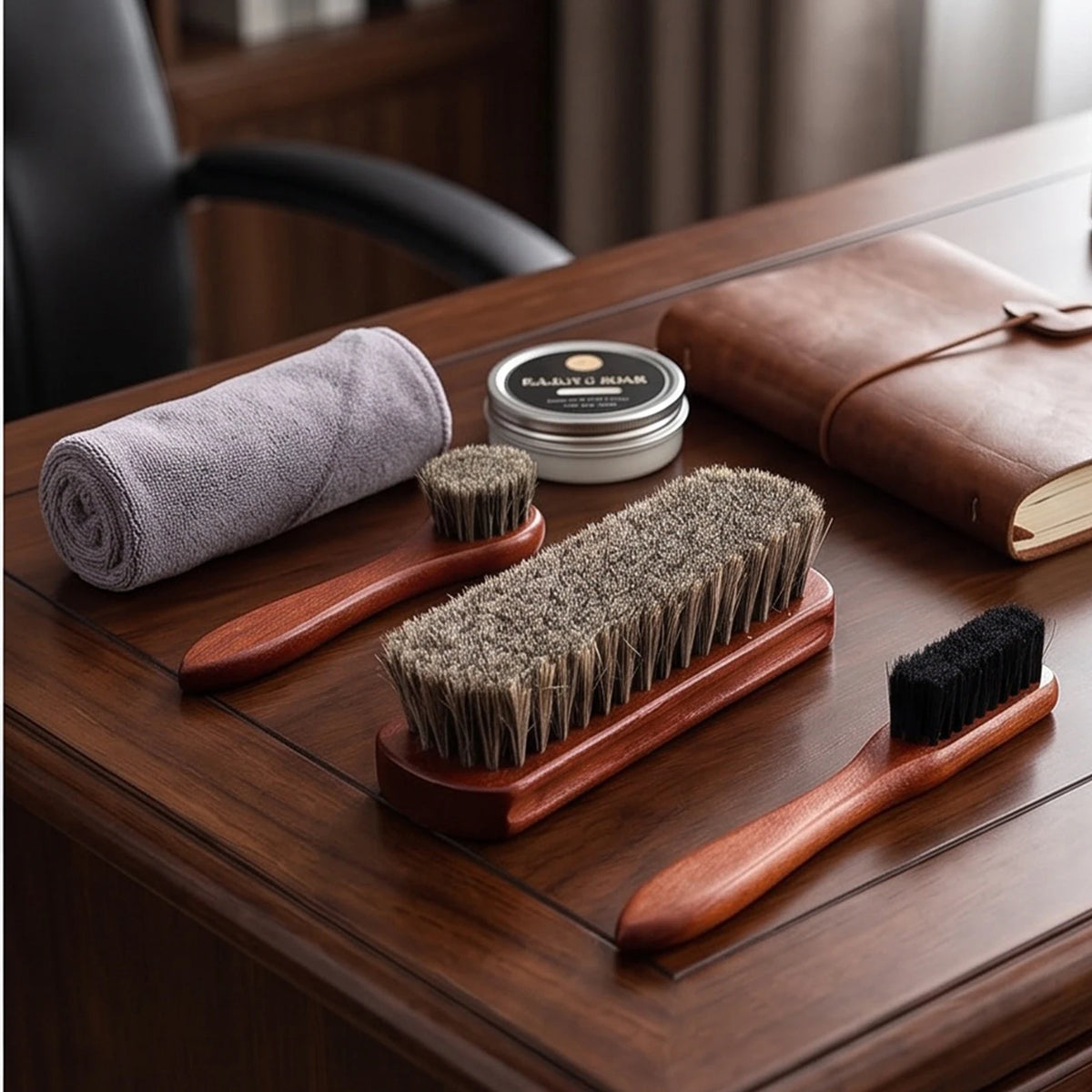 4-Piece Horsehair Shoe Brush & Polish Kit | Wood Handle Shoe Care Kit Vue
