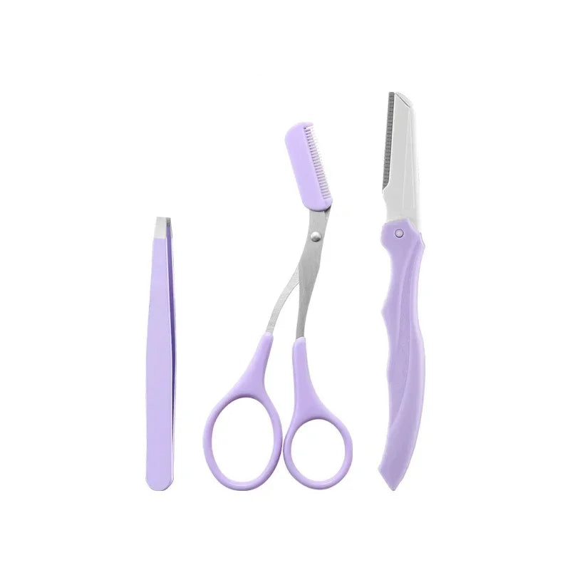 Eyebrow 3Pcs Comb Tools Portable Scissors with Private Label Set Makeup Eyebrow Trimming Set Eyebrow Razor makeup tools Vue M126 3pcs set no bag