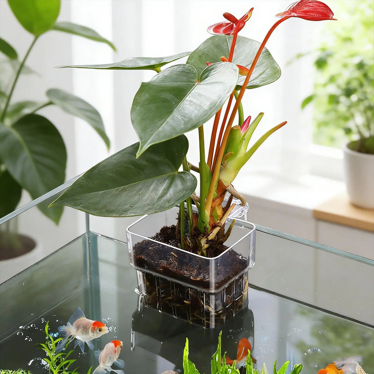 Home Transparent Hanging Aquarium Plant Holder, Hydroponic Planter Pot for Indoor Fish Tank, Water Plant Cultivation Container Vue