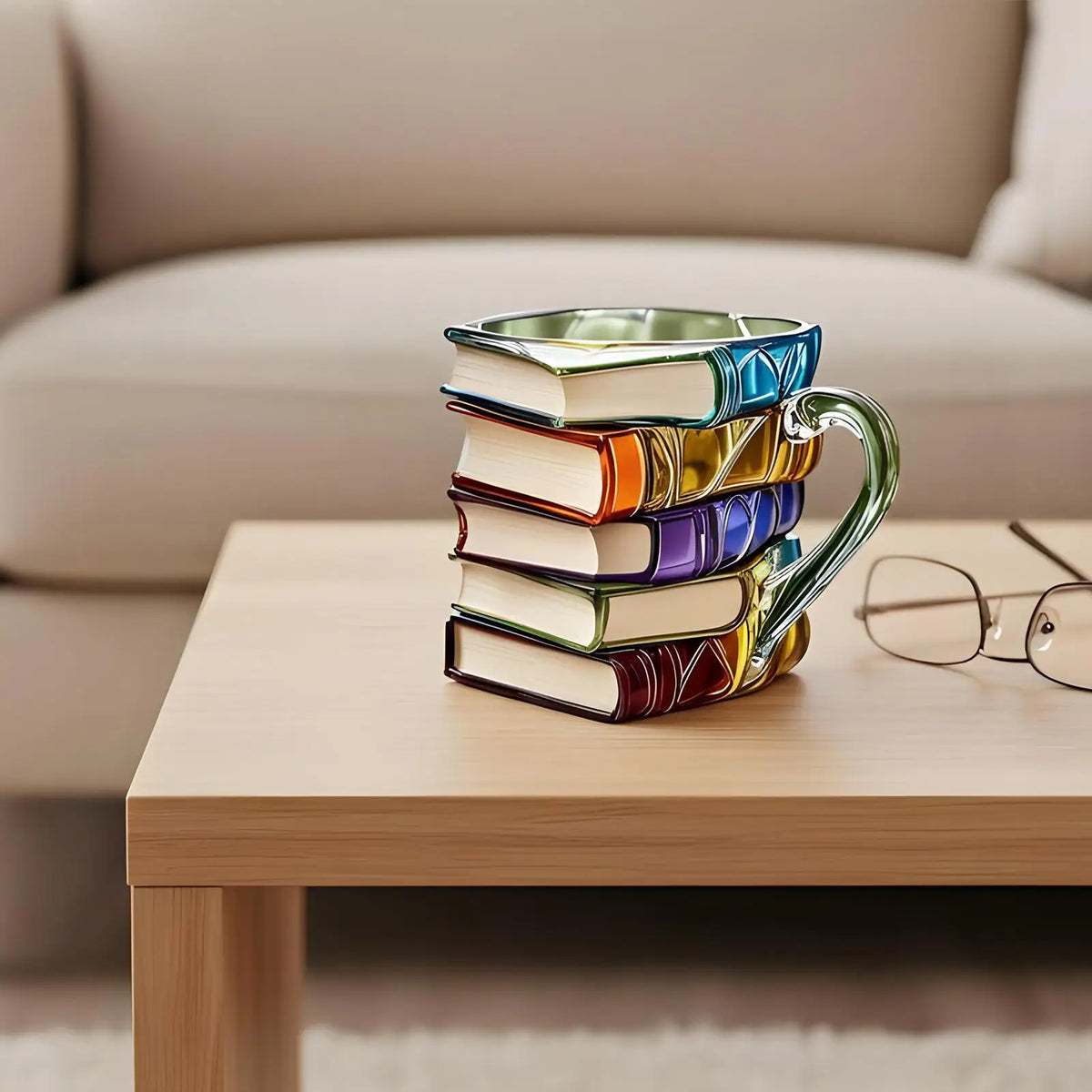 New Painted Book Mug Tea Cups 3D Painted Coffee Cup Book Coffee Mug Unique Colorful Resin Books Stack Coffee Cup Collection Gift Vue