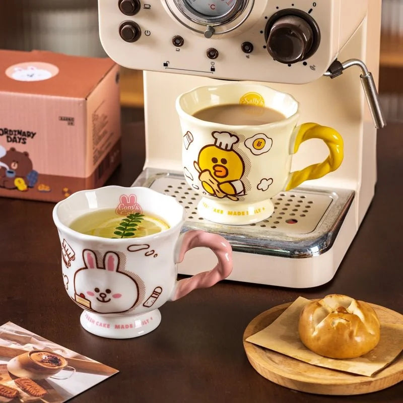 Cute Brown Bear Mugs Ceramic Braid Design Cony Rabbit Coffee Cute high-value water cup Mug Cup Birthday Gift for Lover Friends Vue