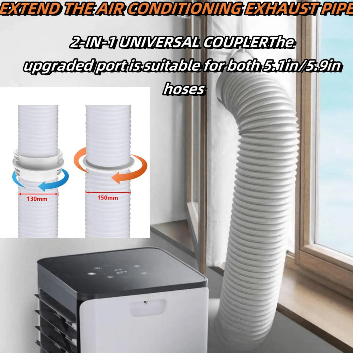 15.5x4.3cm Universal Portable AC Hose Adapter Heat Resistant Coupler Connector for Air Conditioner 5.1 5.9" Vent Pipe Window Kit Vue