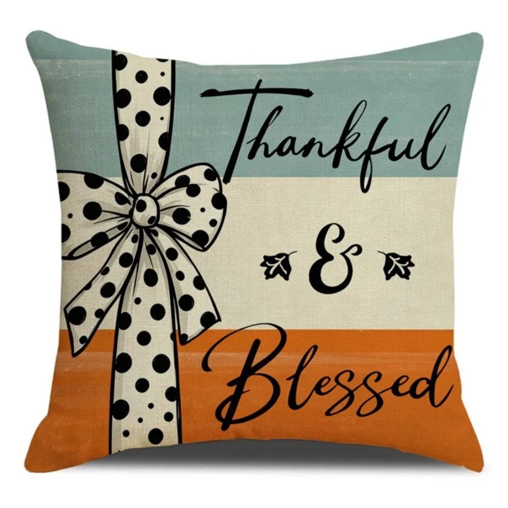 Linen Thanksgiving Printed Pillow Cover Cartoon Soft Pumpkin Sofa Cushion Cover Festive Decorative Comfortable Vue Style B