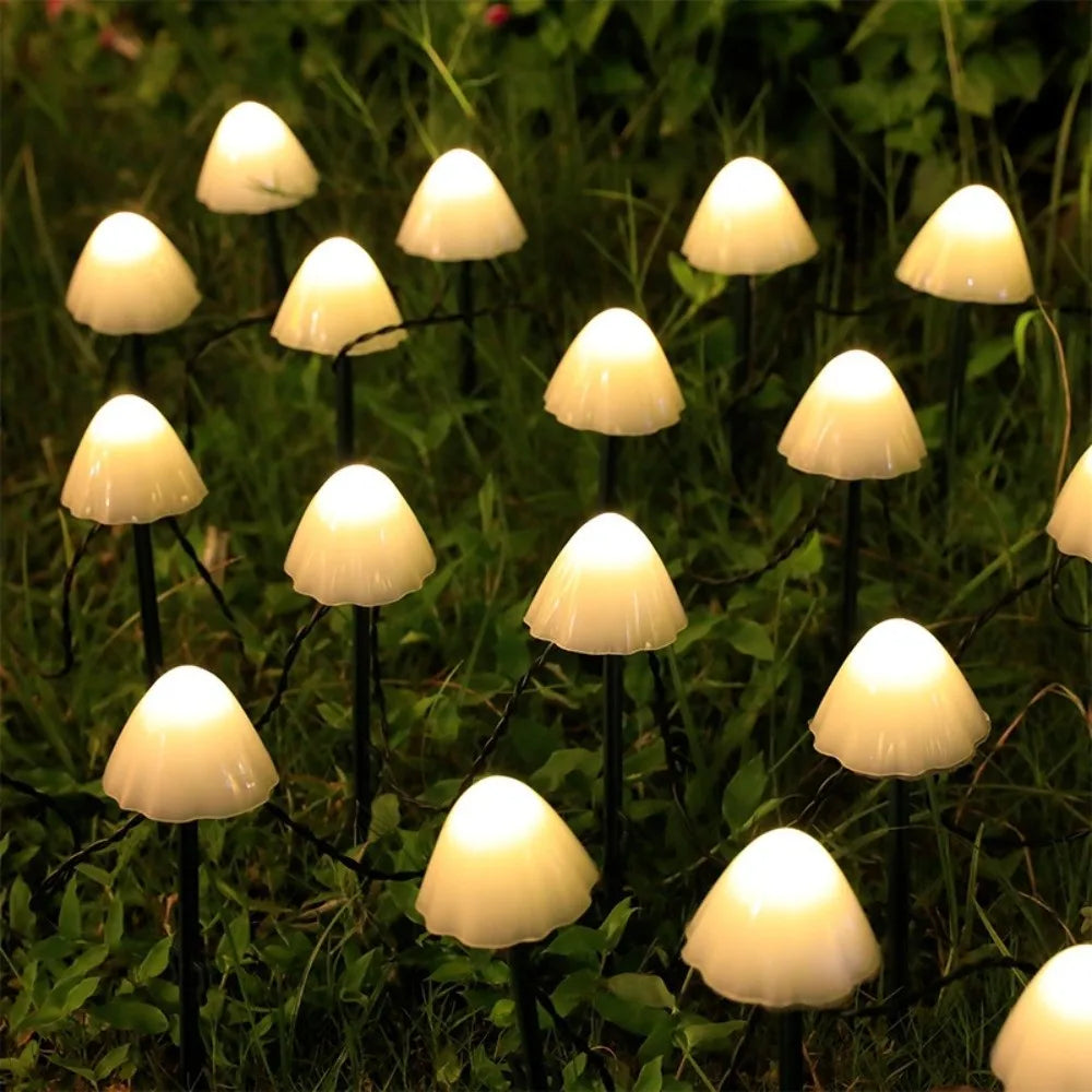 Waterproof Design Solar LED String Lights 3.5/3.8/5m 8 Modes Solar Pathway Lights Mini Mushroom Lights Color Changing Vue -3.5m-Warm White
