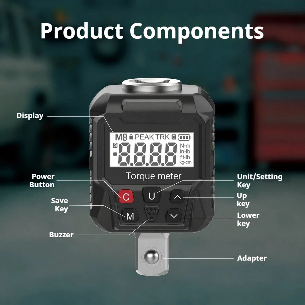 Digital Torque Meter 17-340Nm Electronic Torque Tester Adapter 4 Units Switch LED Buzzer Alarm for Auto Motorcycle Repair Tool Vue