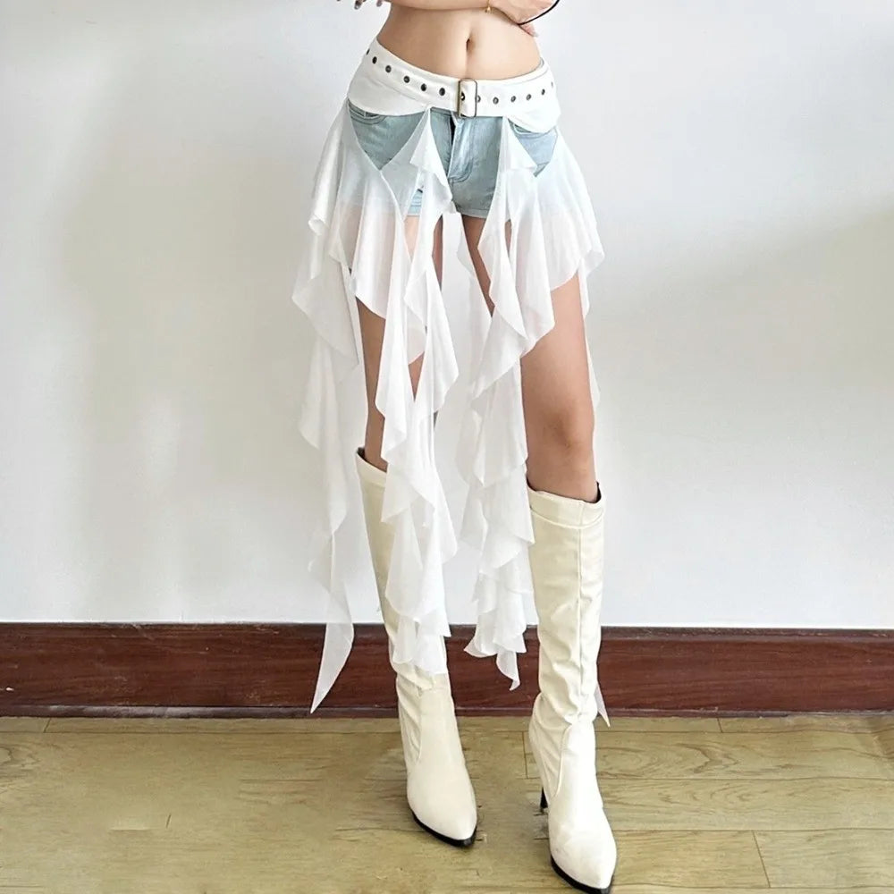 Fashion Irregular Ruffles Belts Women Long Tassel Adjustable Buckle