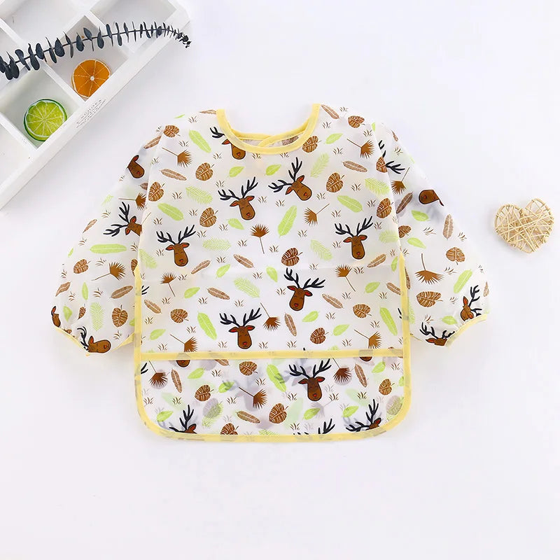 For Kids 0-6 Years New Baby Stuff Toddler Baby BibsCute Children Waterproof Long Sleeve Art Smock Feeding Bib Apron Vue B28 Fawn 100(4-6years)