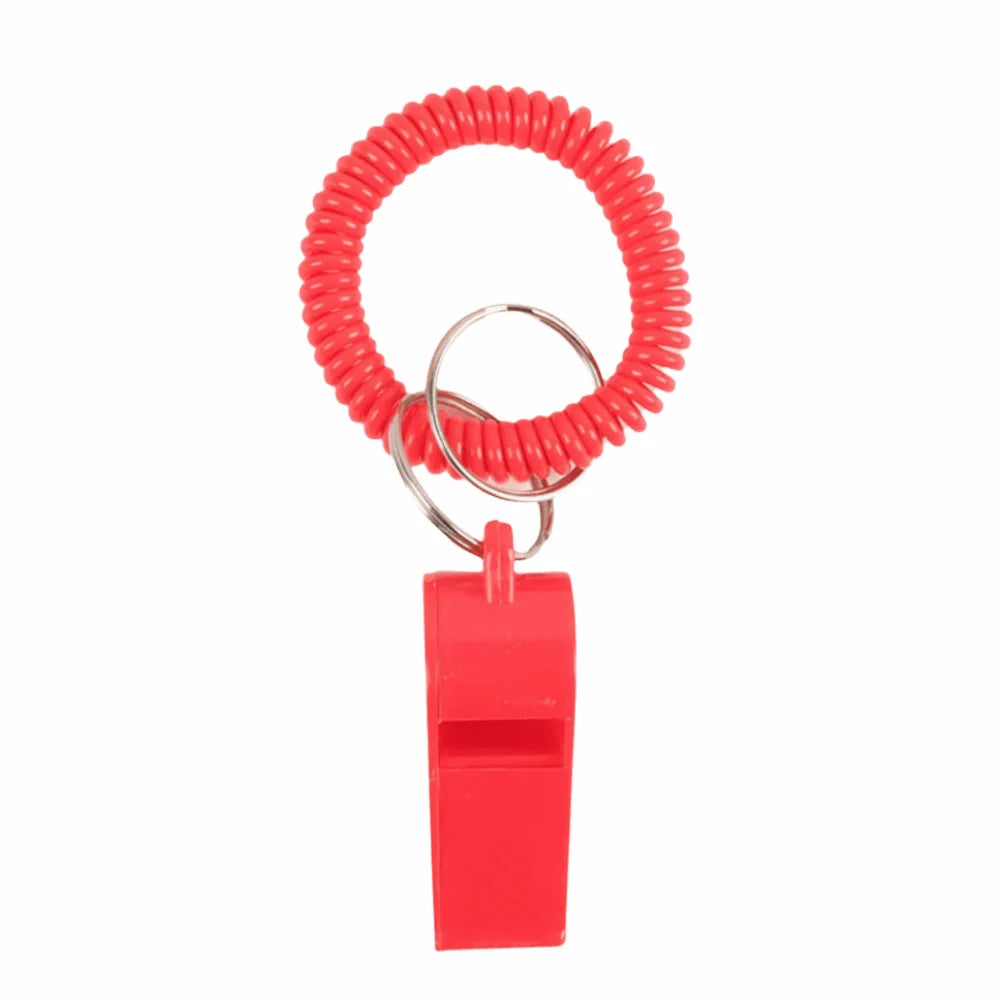 10Pcs Loud Crisp Sound Spring Wristband Whistle Colorful Plastic Sport Whistle Durable Emergency Referee Whistle Sports Training Vue Red